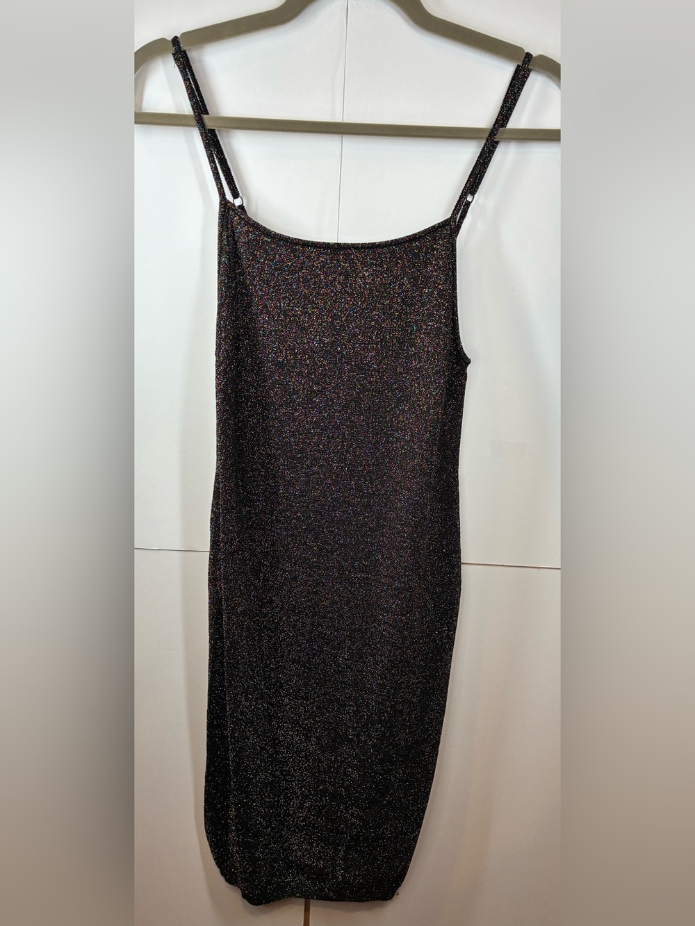 Urban Outfitters Black Iridescent Glitter Knit Mini Dress Y2K Size Large